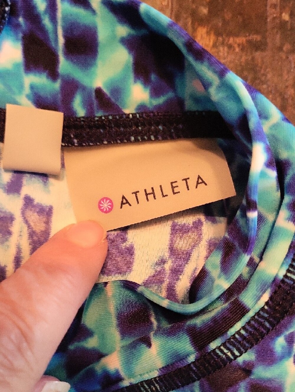 Athleta Turquoise & Navy Geometric High-Neck Swim Coverup - Picture 2 of 6